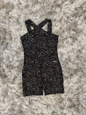 Swirl-Print Black & Cream Crossback Romper
